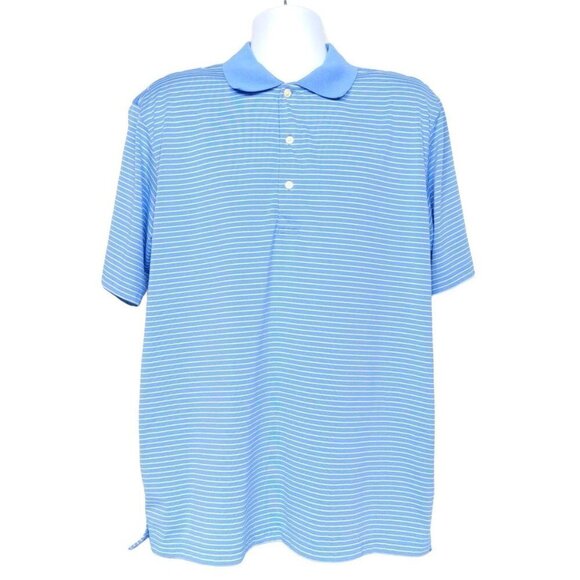 Jack Nicklaus Mens Golf Polo Size Large Blue White Striped Short Sleeve - Picture 1 of 4